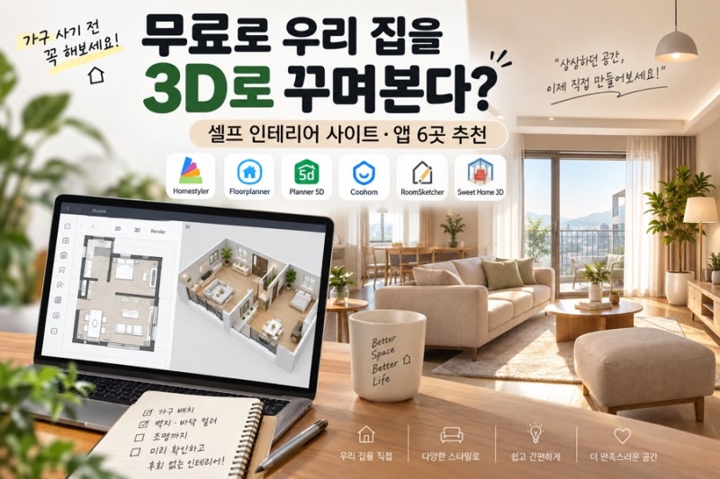 무료로 우리 집을 3D로 꾸며본다? 셀프 인테리어 사이트·앱 6곳 추천