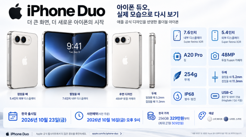 애플 첫 폴더블 아이폰 ‘아이폰 듀오’ 총정리! 한국 출시일·가격·사전예약·쿠팡 구매 방....