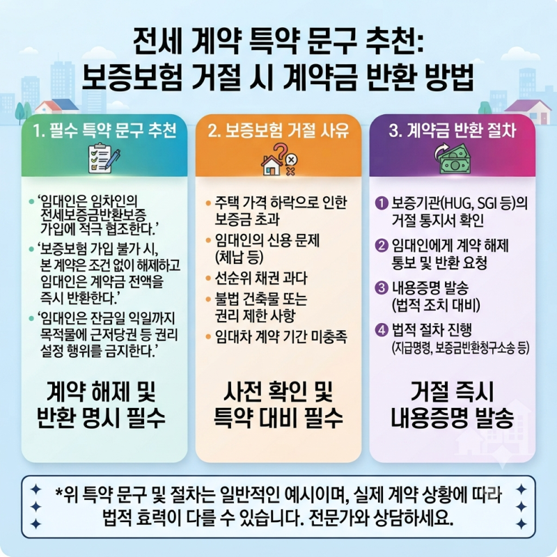 전세 계약 특약 문구 추천, 보증보험 거절되면 계약금 반환받는 방법