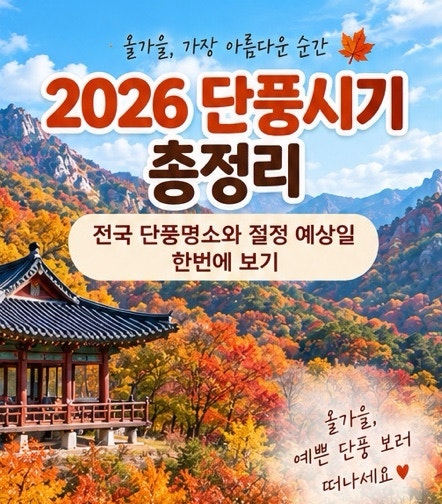 2026 단풍시기 총정리｜전국 단풍명소 설악산·내장산 절정 예상시기