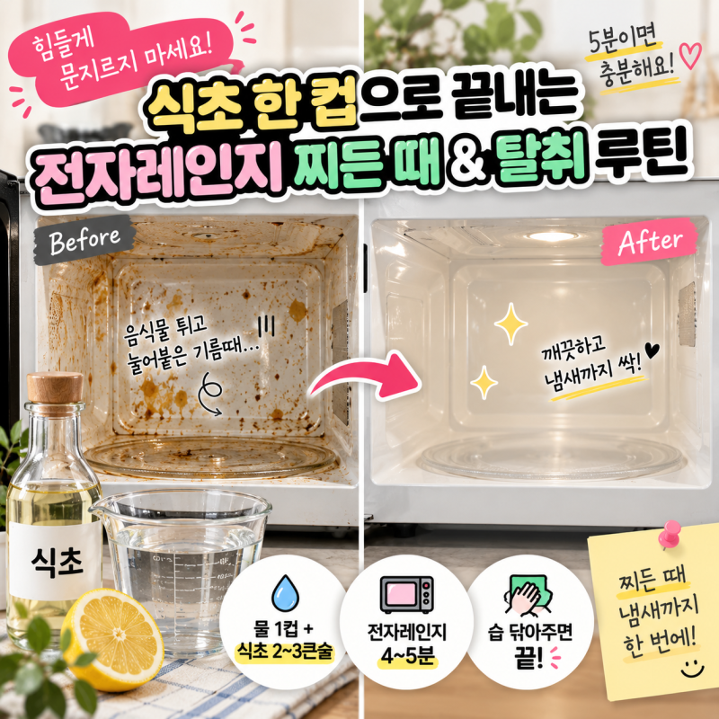 전자레인지 찌든 때, 식초 하나면 이렇게 달라져요
