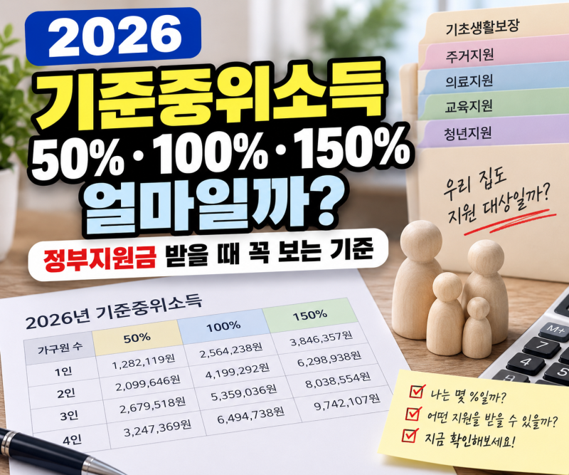 2026 기준중위소득 50%·100%·150% 얼마일까, 정부지원금 받을 때 꼭 보는 기준