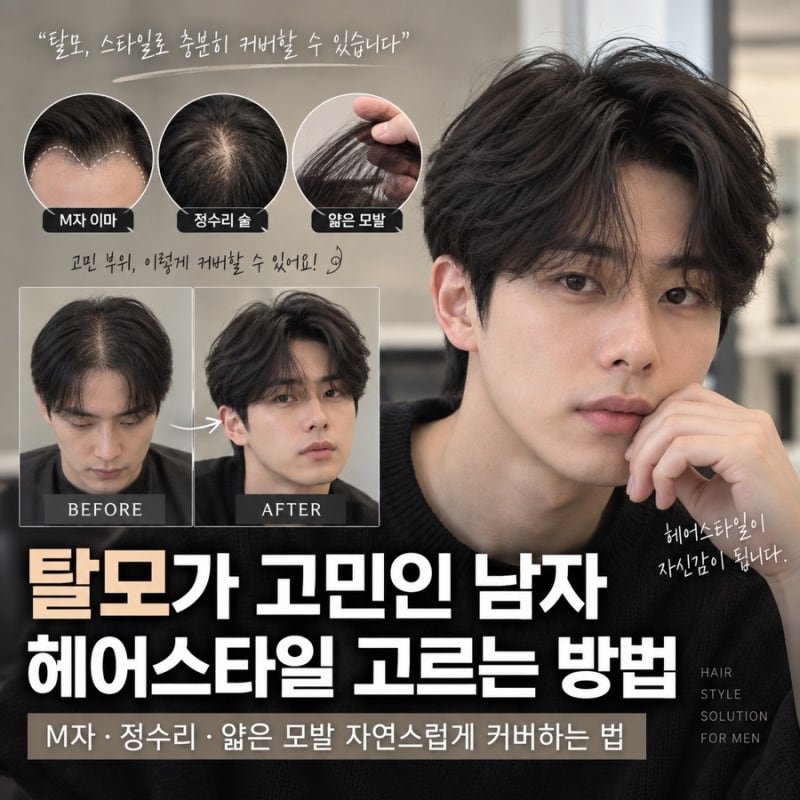 탈모가 고민인 남자 헤어스타일 고르는 방법｜M자·정수리·얇은 모발 자연스럽게 커버하는 ....