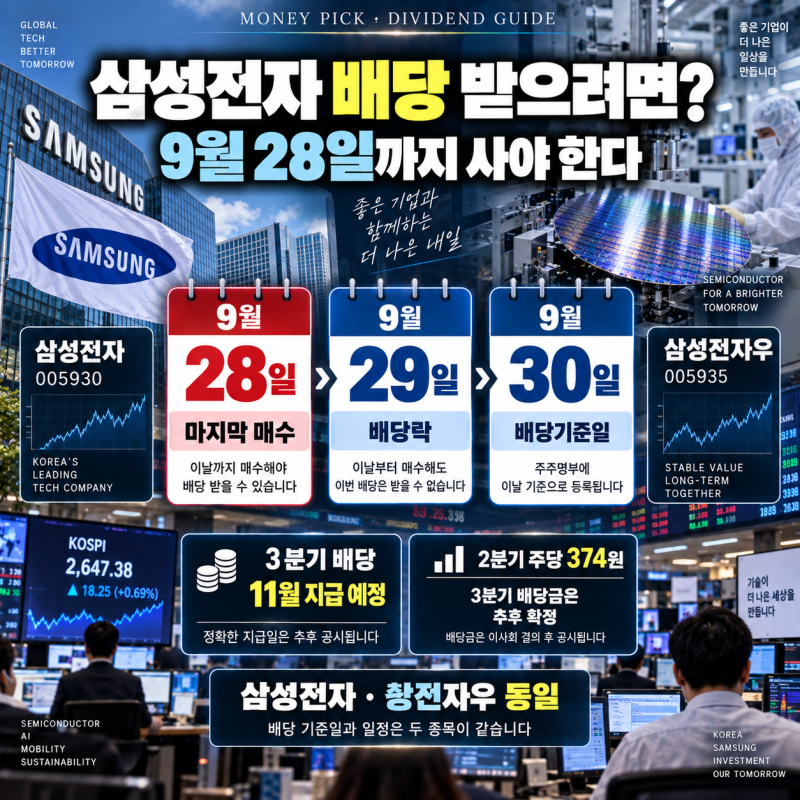 삼성전자·삼성전자우 3분기 배당 언제까지 사야 할까?｜9월 28일 매수·29일 배당락·30일 기준....