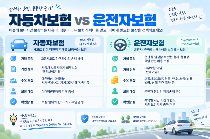 운전자보험 꼭 필요한가? 자동차보험과 차이 비교