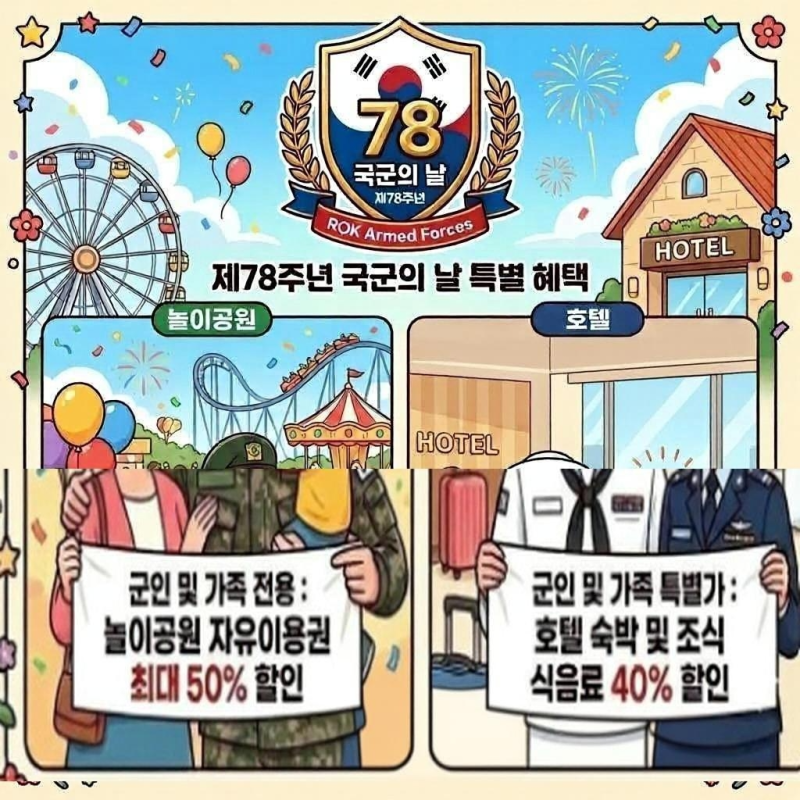 2026 국군의 날 군인 할인 혜택 총정리: 롯데월드 48%·동반 3인 할인 조건 및 조기 마감 주의사....
