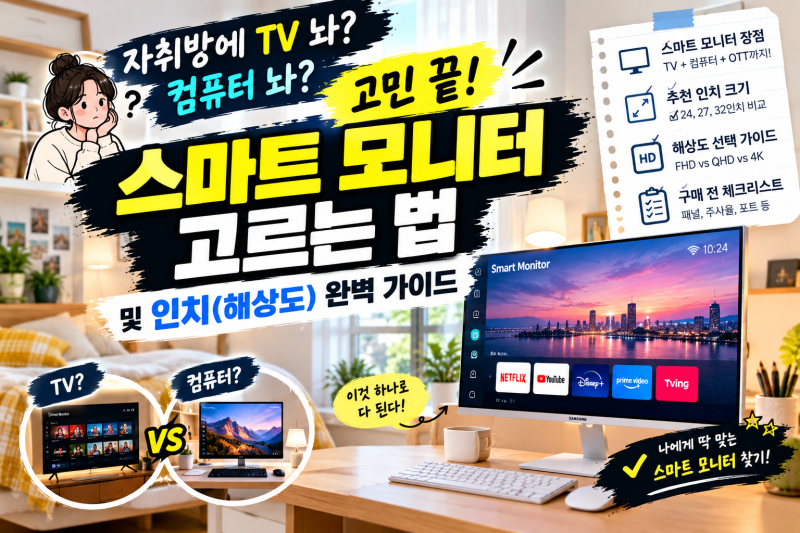 "자취방에 TV 놔? 컴퓨터 놔?" 고민 끝! 스마트 모니터 고르는 법 및 인치(해상도) 완벽 가이드