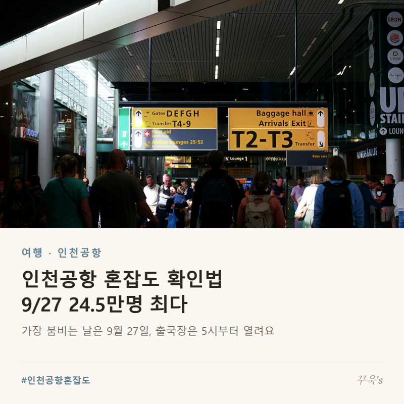 인천공항 혼잡도 확인법, 9/27 24.5만명·출국장 5시 개방