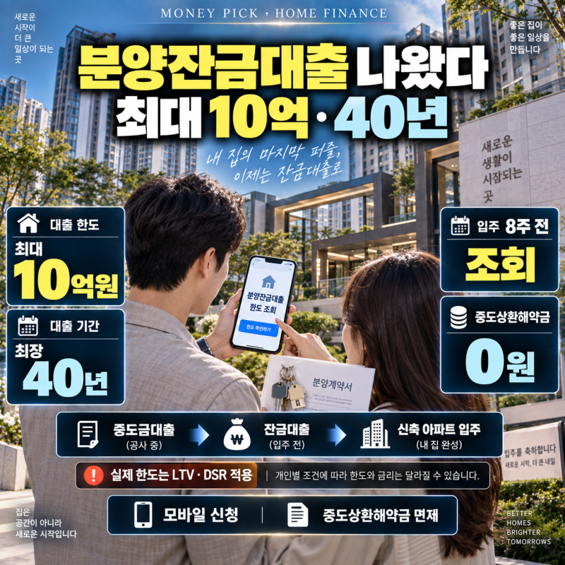 카카오뱅크 분양잔금대출 출시｜최대 10억·40년 만기, 입주 앞뒀다면 무엇부터 확인할까?