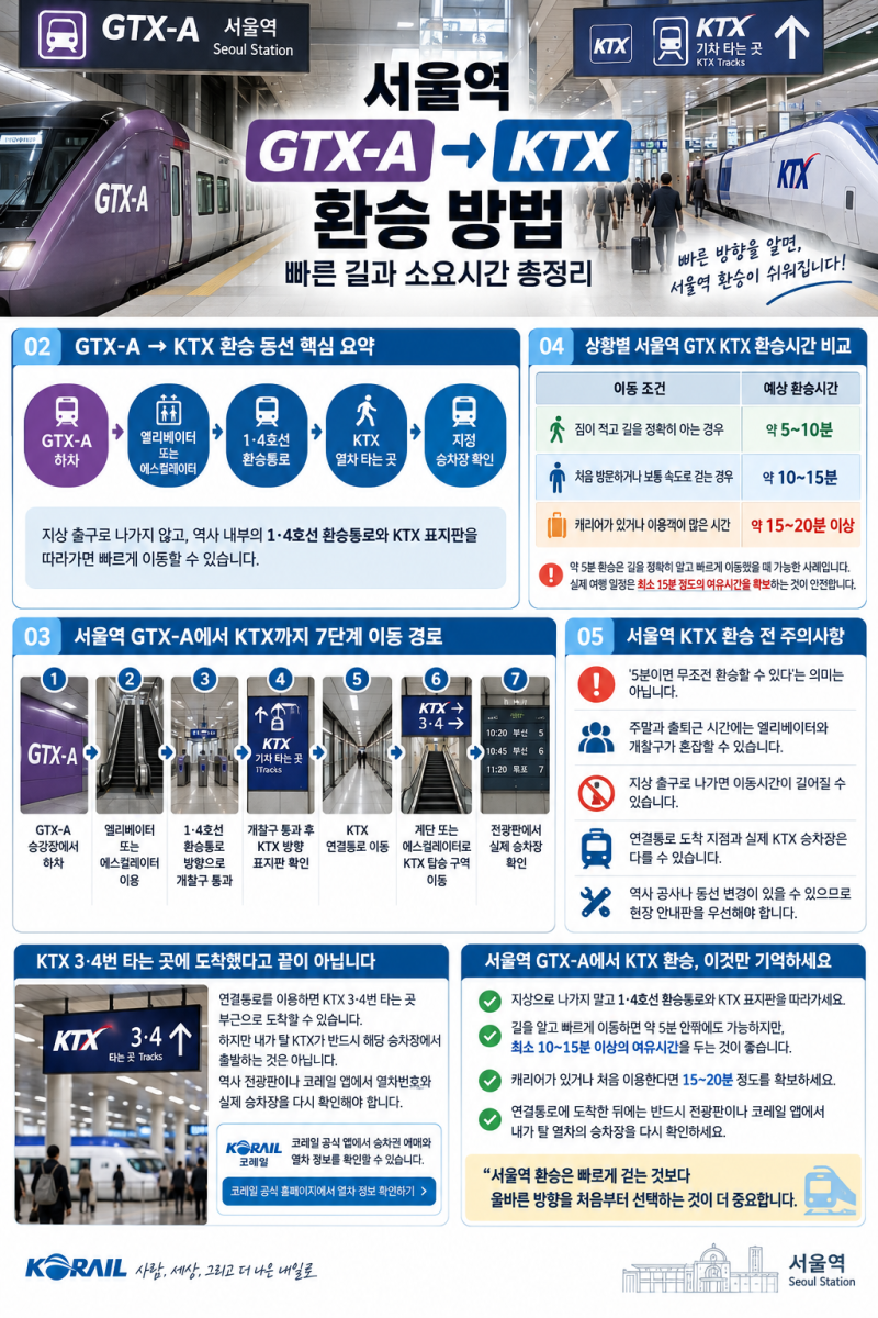 서울역 GTX-A KTX 환승 방법 최소거리 완결판 ! 빠른 길과 소요시간 총정리