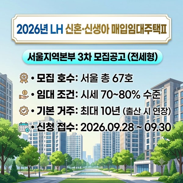 서울에서 전세 구하기? 최장 14년 거주 가능! 2026 LH 신혼·신생아 매입임대주택Ⅱ 핵심만 정....