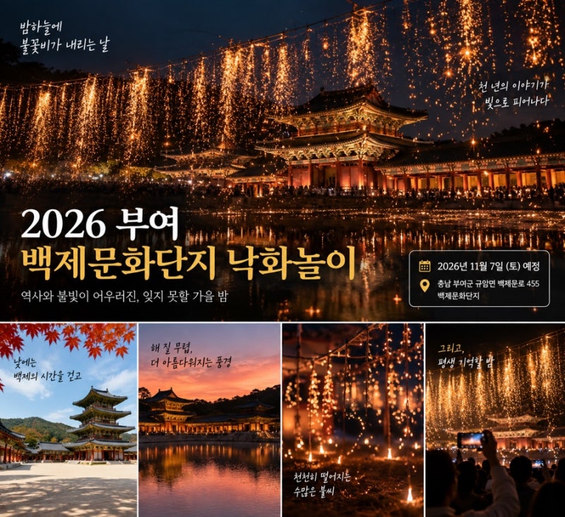 2026 부여 백제문화단지 낙화놀이 밤하늘에 불꽃비가 내리는 날