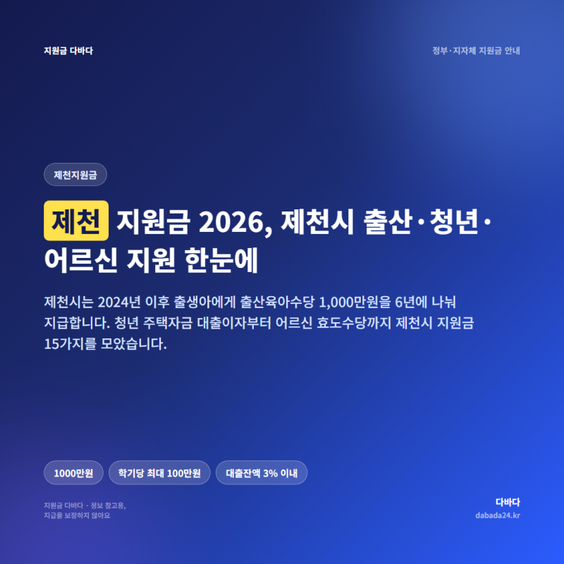 제천 지원금 2026, 제천시 출산·청년·어르신 지원 한눈에