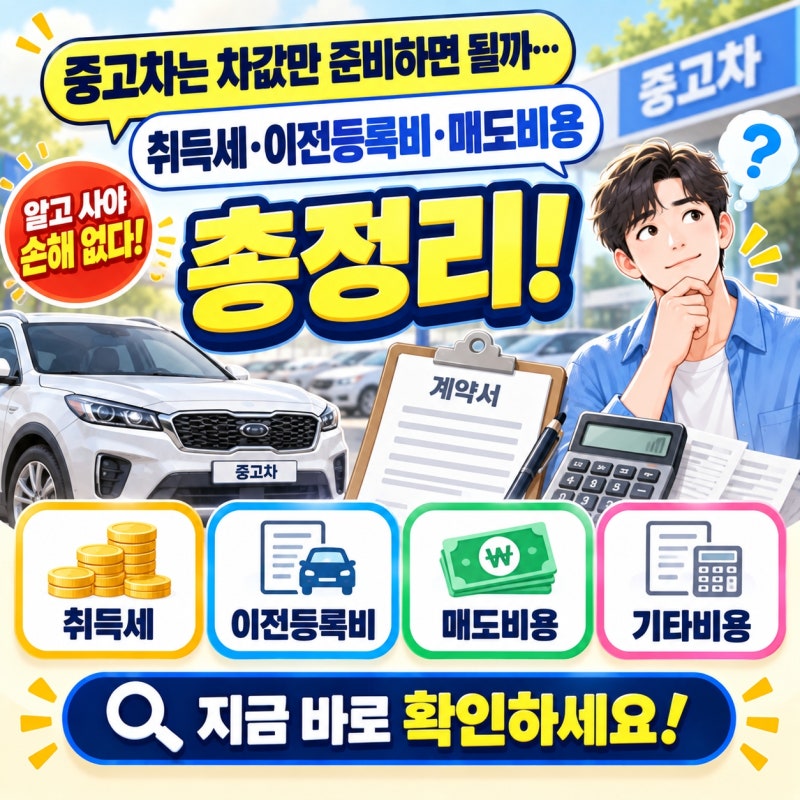“중고차는 차값만 준비하면 될까…” 취득세·이전등록비·매도비용 총정리