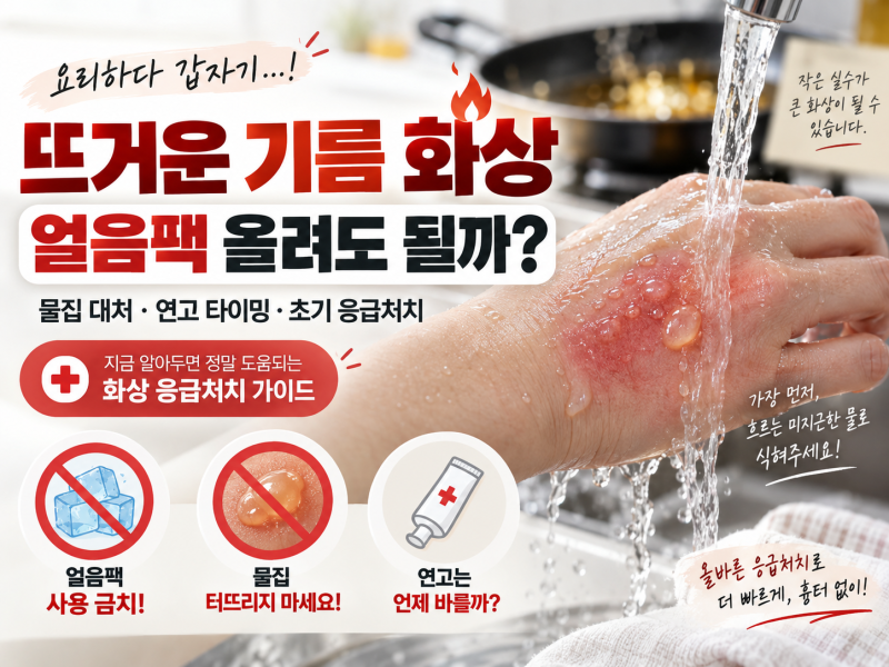 요리하다 기름 튀었을 때 얼음 대면 안 되는 이유? 1도·2도 화상 응급처치 골든타임 & 물집 대....
