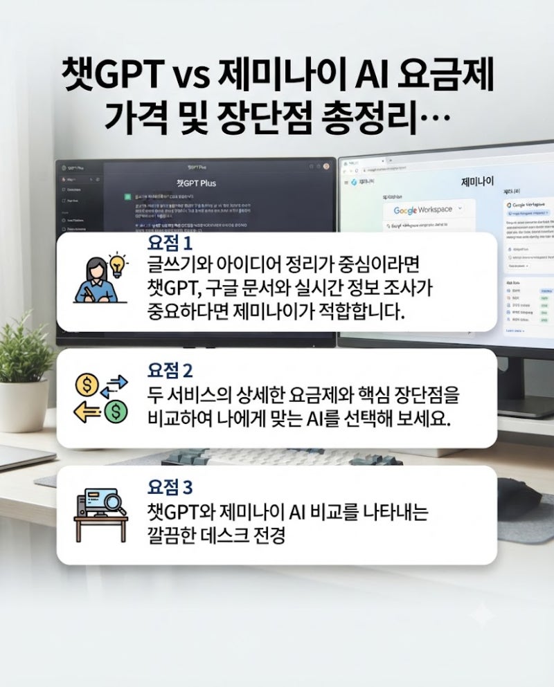 챗GPT vs 제미나이 AI 요금제 가격 및 장단점 총정리 추천