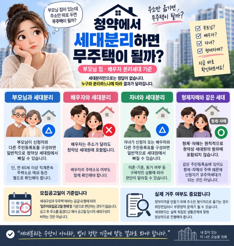 청약에서 세대분리하면 무주택이 될까?｜부모님 집·배우자 분리세대