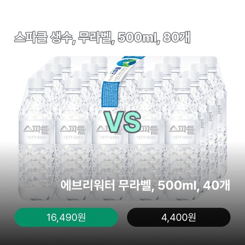 스파클 생수, 무라벨, 500ml, 80개 외 2종 비교 골라보기