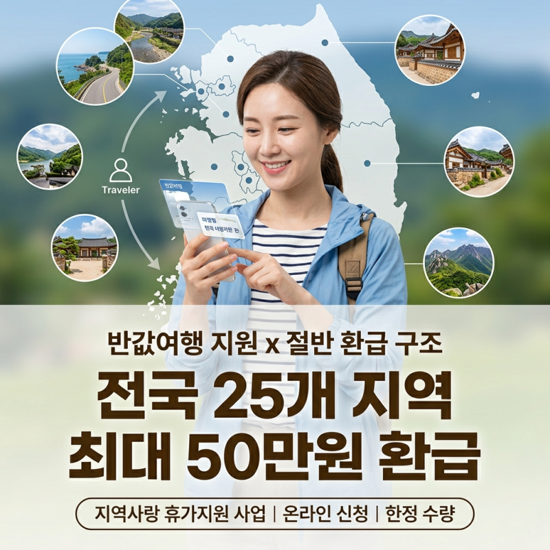 대한민국 반값여행 신청방법과 25개 지역 최대 50만원 환급조건