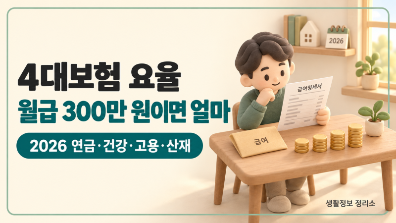 4대보험 요율 2026 계산표 — 월급 300만 원이면 얼마 떼일까