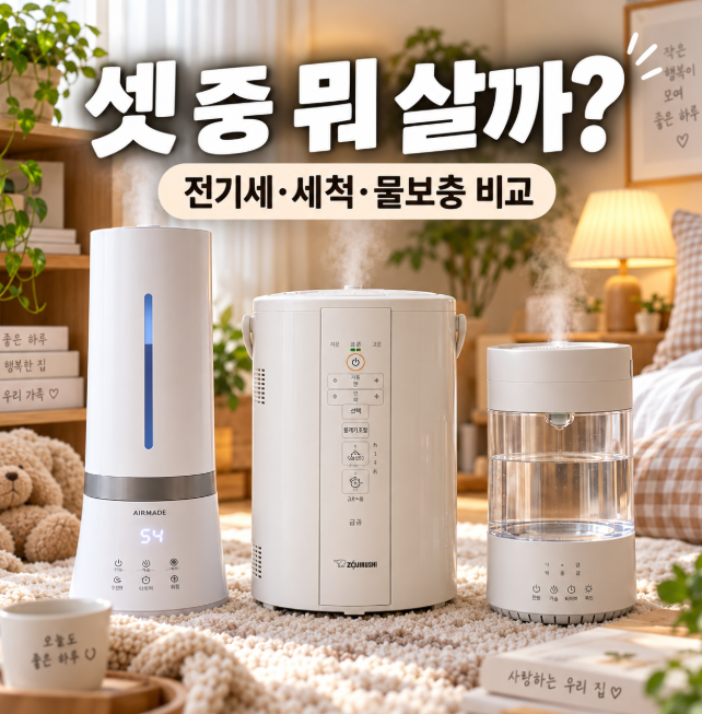 가습기 전기세 폭탄 피하는 법! 조지루시 에어메이드 신일 실용파 비교
