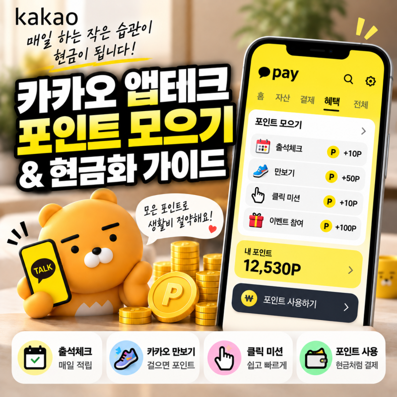 카카오 앱테크 모으기 및 카카오페이 포인트 현금화 바로가기 가이드