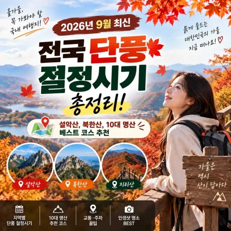 [2026 단풍지도] 기상청 피셜! 전국 단풍 절정시기 & 설악산 북한산 베스트 코스