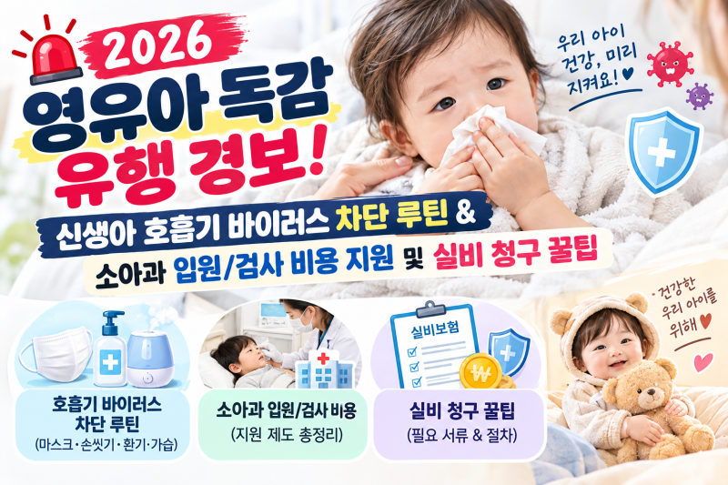 2026 영유아 독감 유행 경보: 신생아 호흡기 바이러스 차단 루틴 & 소아과 입원/검사 비용 지원....
