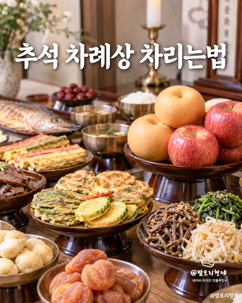 추석 차례상 차리기 간소화 상차림, 음식 순서 5열 위치 차리는법