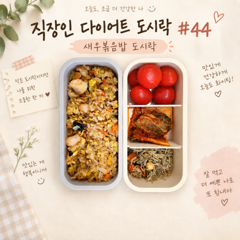 [직장인 다이어트 도시락 #44] 30대 직장인 현실 다이어트 점심, 냉장고 털어 만든 새우볶음밥