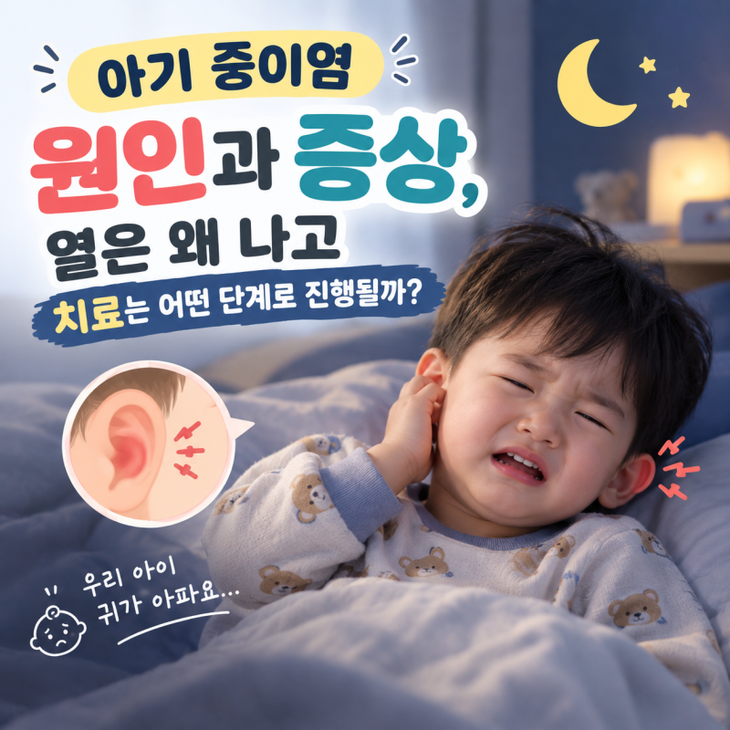 아기 중이염 증상과 원인,열은 왜 나고 치료는 어떤 단계로 진행될까?