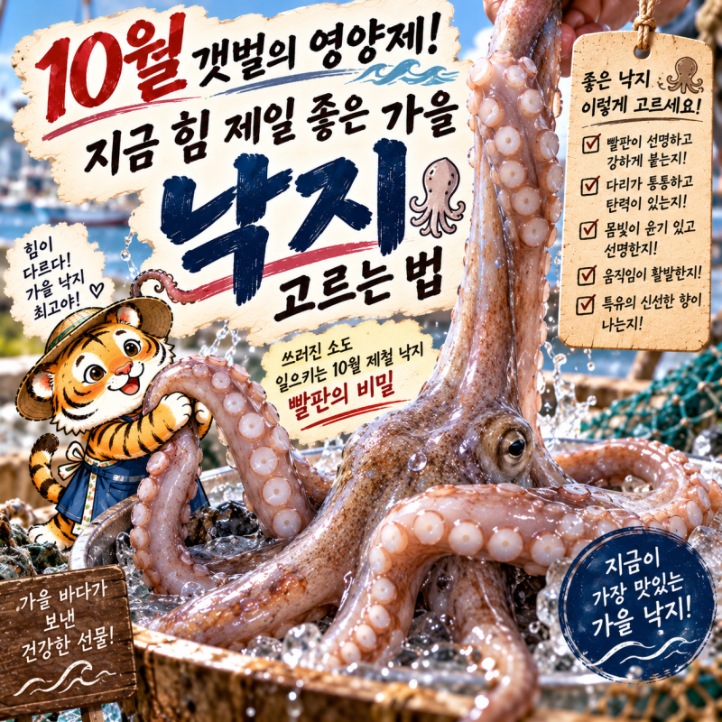 10월 제철 해산물 가을 자연산 뻘낙지 효능과 바위낙지 차이, 질김 없는 1분 데침 비결