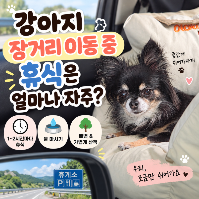 강아지 장거리 이동 시 꼭 알아야 할 휴식 주기와 멀미 예방 꿀팁 (휴게소 안전수칙 총정리)