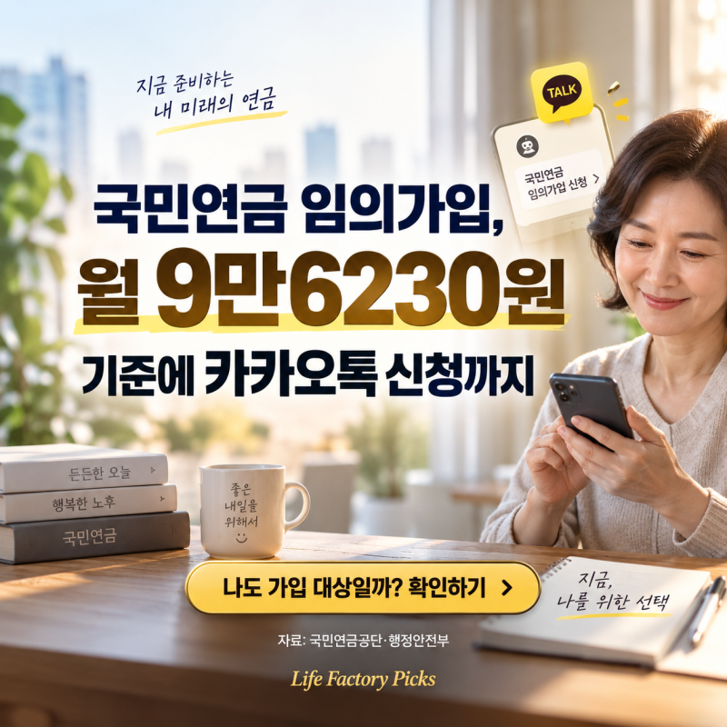 국민연금 임의가입, 월 9만6230원 기준에 카카오톡 신청까지
