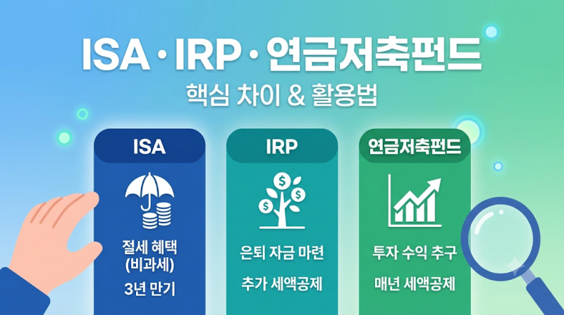 ISA · IRP ·연금저축펀드 차이와 활용방법. 노후준비 필수!