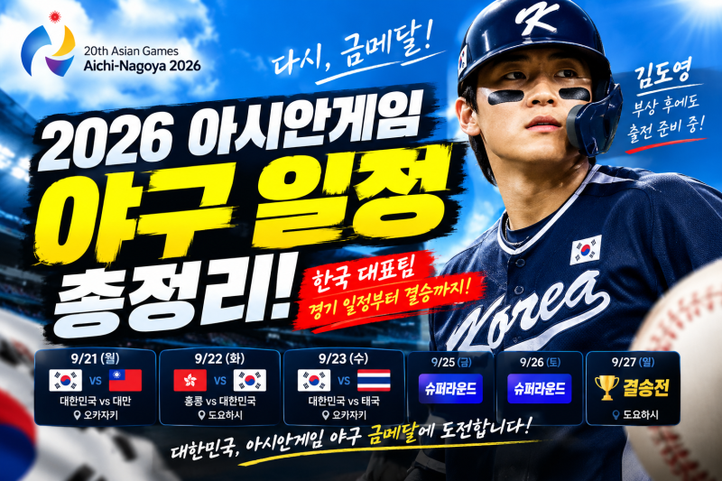2026 아시안게임 야구 일정 총정리｜한국 대표팀 대만전부터 결승까지 김도영 부상 상황