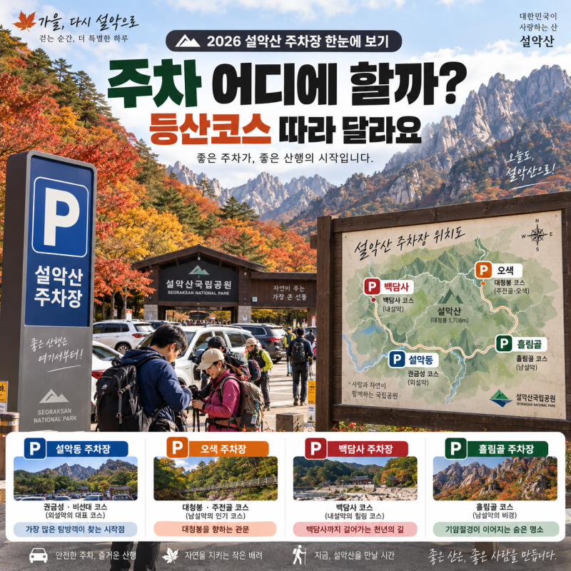 2026 설악산 주차장, 소공원·오색·백담사·흘림골 단풍철 주차 총정리