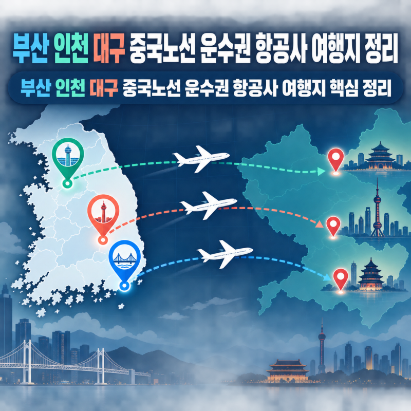 부산 출발하는 중국 노선 인천이랑 대구 항공사 및 여행지 정리