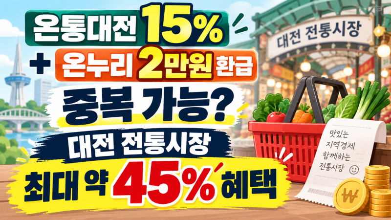 2026 온통대전 15% + 온누리 2만원 환급 중복 가능?｜대전 전통시장 최대 약 45% 혜택