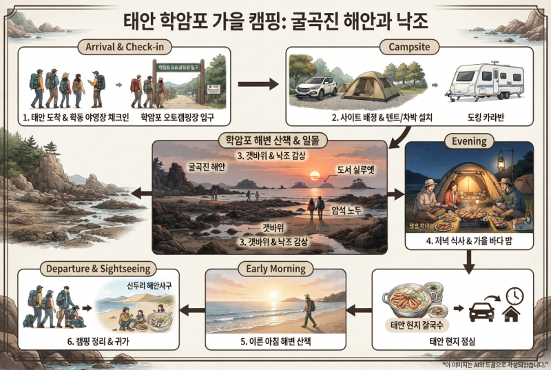 텐트 앞 단풍보다 바다 일몰이 좋다면, 2026 태안 학암포에서 보내는 가을 1박