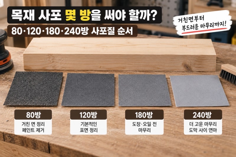 목재 사포 몇 방을 써야 할까?｜80·120·180·240방 사포질 순서