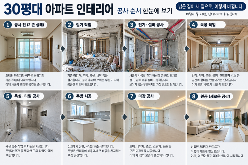 30평대 아파트 인테리어 비용과 공사 순서｜3천·5천·7천만원 예산별 총정리