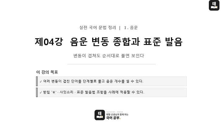 [실전 국어 문법 정리] 제04강 · 음운 변동 종합과 표준 발음