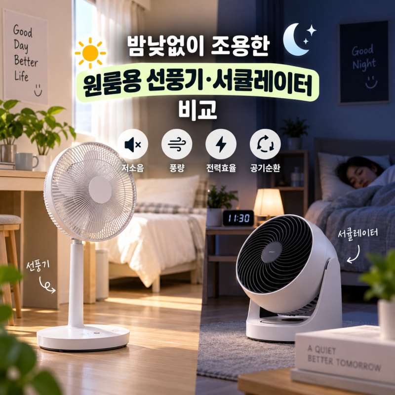 밤낮없이 조용한 원룸용 저소음 선풍기 및 서큘레이터 비교