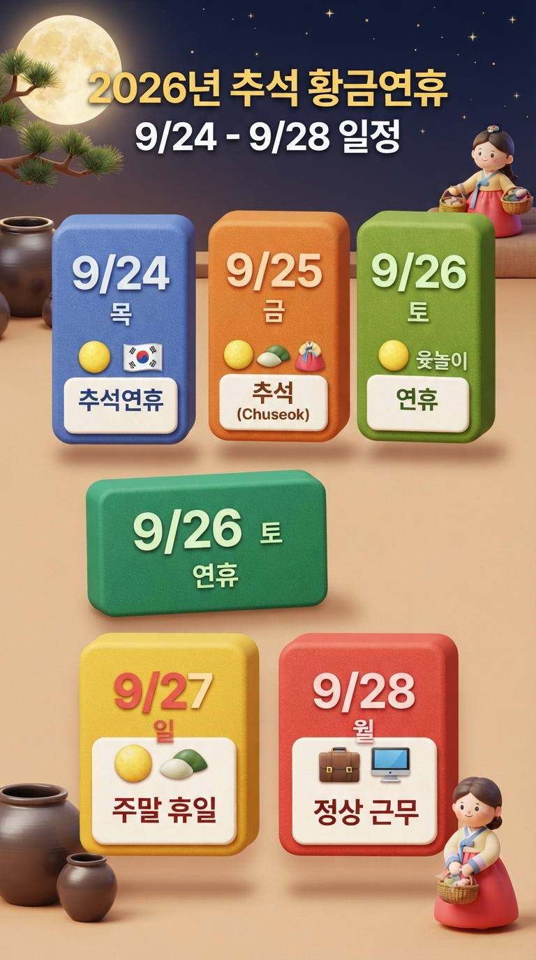 2026년 추석 연휴 총정리｜몇 일 쉬나? 대체공휴일까지 한눈에 확인