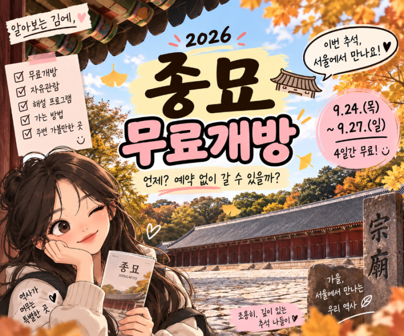 알아보는 김에｜2026 추석 종묘 무료개방 언제? 관람시간·예약·자유관람 총정리️