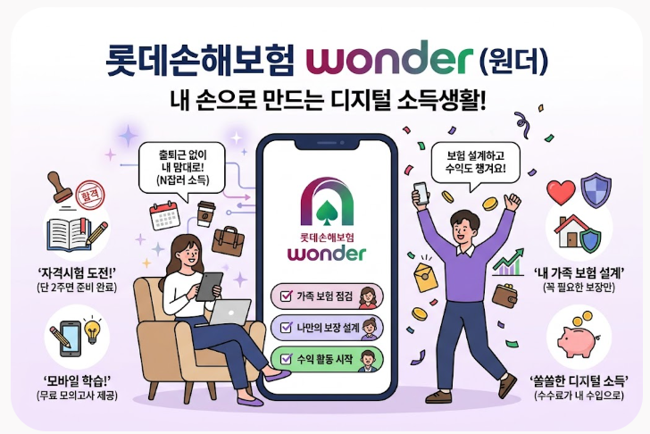 롯데손해보험 원더(WONDER) 앱 활용방법 N잡러 스마트 설계사 자격시험부터 셀프 보험 설계·수....