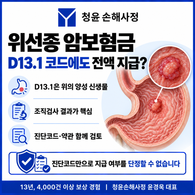 위선종 암보험금 D13.1 코드에서도 전액 지급 받을 수 있을까?