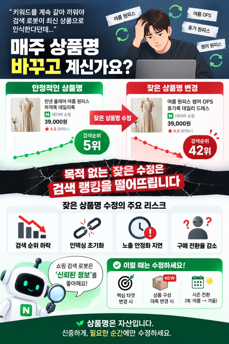 스마트스토어 상품명 자주 바꾸면 망합니다: 네이버 알고리즘의 팩트 체크와 올바른 수정 가....