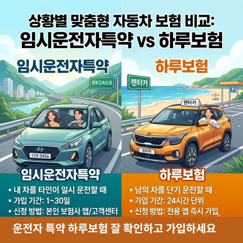 임시운전자특약 vs 하루보험(원데이보험), 상황별로 뭘 선택해야 유리할까?